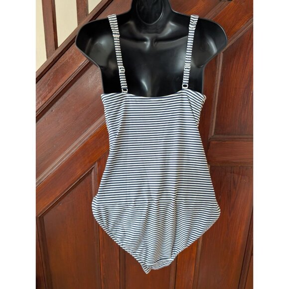 Niptuck Swim Blue White Striped Ruched One-Piece Swimsuit Adjustable Size 12 - Picture 4 of 5